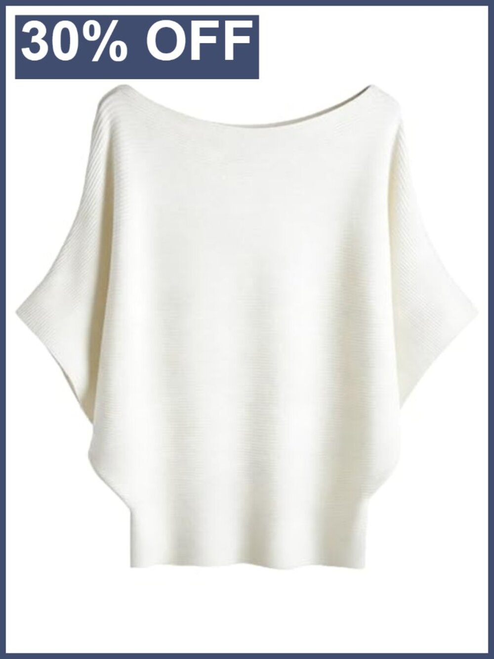 Batwing Short Sleeve Sweater Boat Neck Ribbed Knit Pullover